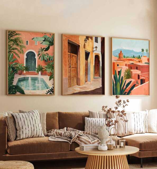 Set Of 3 Marrakech Posters, Morocco Travel Prints, Moroccan City Wall Art Set, North Africa Decor, Souk Gift, Desert Prints - image 1
