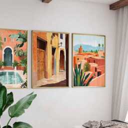 Set Of 3 Marrakech Posters, Morocco Travel Prints, Moroccan City Wall Art Set, North Africa Decor, Souk Gift, Desert Prints - thumbnail 4