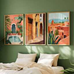 Set Of 3 Marrakech Posters, Morocco Travel Prints, Moroccan City Wall Art Set, North Africa Decor, Souk Gift, Desert Prints - thumbnail 2