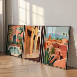 Set Of 3 Marrakech Posters, Morocco Travel Prints, Moroccan City Wall Art Set, North Africa Decor, Souk Gift, Desert Prints - thumbnail 3