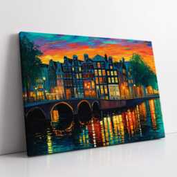 Vibrant Amsterdam Netherlands Canal Landmark Oil Painting Watercolor Wall Art, Framed Canvas Poster Print, Home/Office Room Decor, Gifts - thumbnail 2