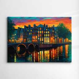 Vibrant Amsterdam Netherlands Canal Landmark Oil Painting Watercolor Wall Art, Framed Canvas Poster Print, Home/Office Room Decor, Gifts - thumbnail 3