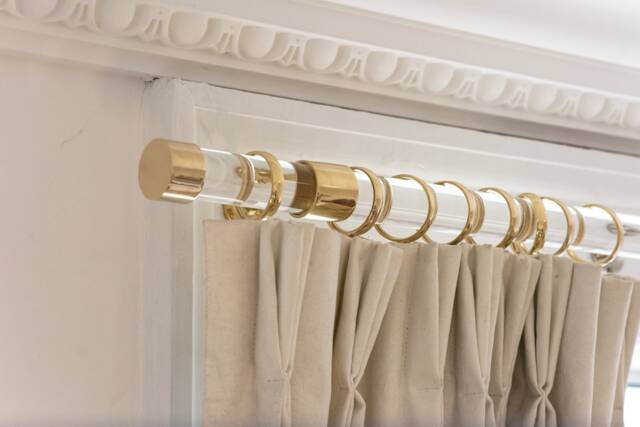 Clear Curtain Pole With Brass Brackets & End Caps - Strong Modern Rail Lucite Acrylic Custom Sizes - image 1