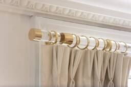 Clear Curtain Pole With Brass Brackets & End Caps - Strong Modern Rail Lucite Acrylic Custom Sizes - thumbnail 1