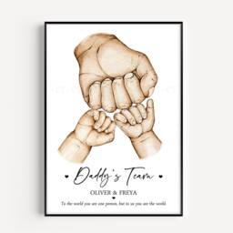 Personalised Family Daddy's Team Print Up To 8 Children Unframed Boy Girl Father's Day Gift Dad - thumbnail 2