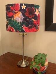 Handmade Velvet Lampshade, Paradise Birds, Colourful, Vibrant, Tropical, Gold Mirror, Modern & Contemporary, Jungle Themed - thumbnail 3