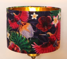Handmade Velvet Lampshade, Paradise Birds, Colourful, Vibrant, Tropical, Gold Mirror, Modern & Contemporary, Jungle Themed - thumbnail 1