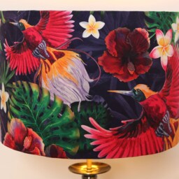 Handmade Velvet Lampshade, Paradise Birds, Colourful, Vibrant, Tropical, Gold Mirror, Modern & Contemporary, Jungle Themed - thumbnail 2
