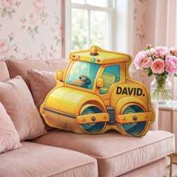 Personalized Excavator Pillow, Custom Face Shaped Names Bulldozer Toddler Nursery Decor, Gift For Boys - thumbnail 2