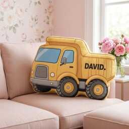 Personalized Excavator Pillow, Custom Face Shaped Names Bulldozer Toddler Nursery Decor, Gift For Boys - thumbnail 3