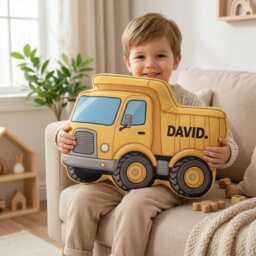 Personalized Excavator Pillow, Custom Face Shaped Names Bulldozer Toddler Nursery Decor, Gift For Boys - thumbnail 4