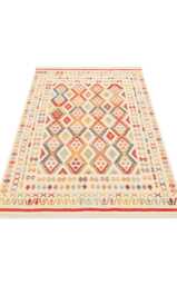 Cotton Turkish Kilim Rug Recycled Bohemian Flatweave Carpet - thumbnail 1