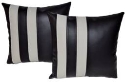 "2 Black & White Twin Stripe Faux Leather Cushion Covers 16"" 18"" 20" - thumbnail 1