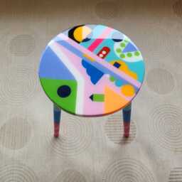 Handmade Round Resin Side Table, Geometric Wood Abstract Epoxy Art Coffee Table - thumbnail 4