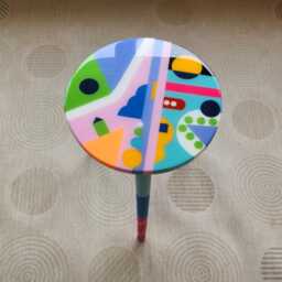 Handmade Round Resin Side Table, Geometric Wood Abstract Epoxy Art Coffee Table - thumbnail 2