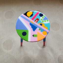 Handmade Round Resin Side Table, Geometric Wood Abstract Epoxy Art Coffee Table - thumbnail 3