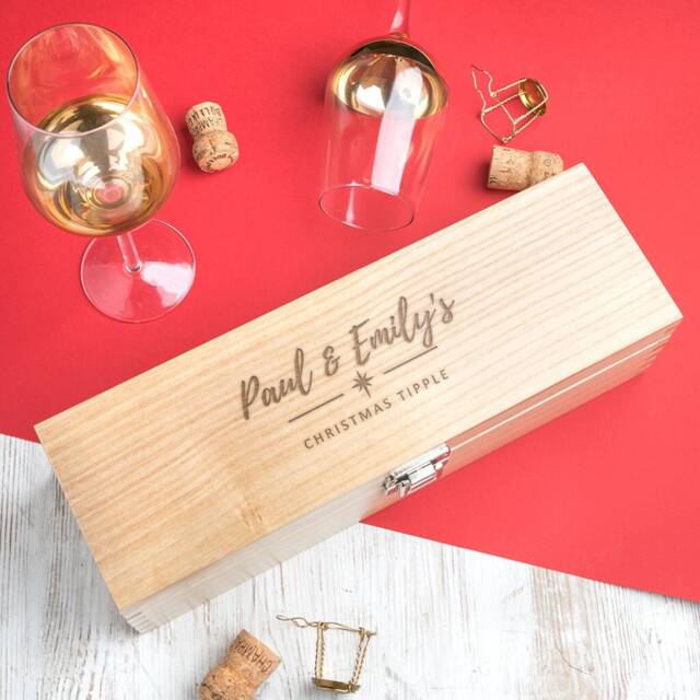 Engraved Wide Box, Personalised Wooden Wine Personalized Whiskey Storage, Christmas Gifts For Him, Couples Xmas Gift - image 1