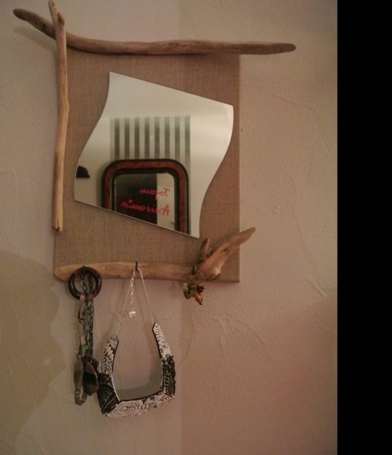Mirror Jewelry Holder Driftwood & Linen - image 1