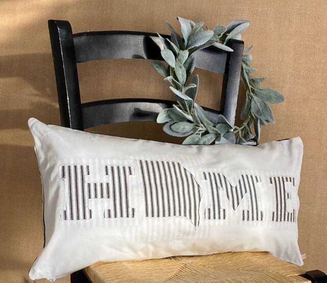 Farmhouse Lumbar Pillow Cover Ticking Stripe Home Accent, Custom State - image 1