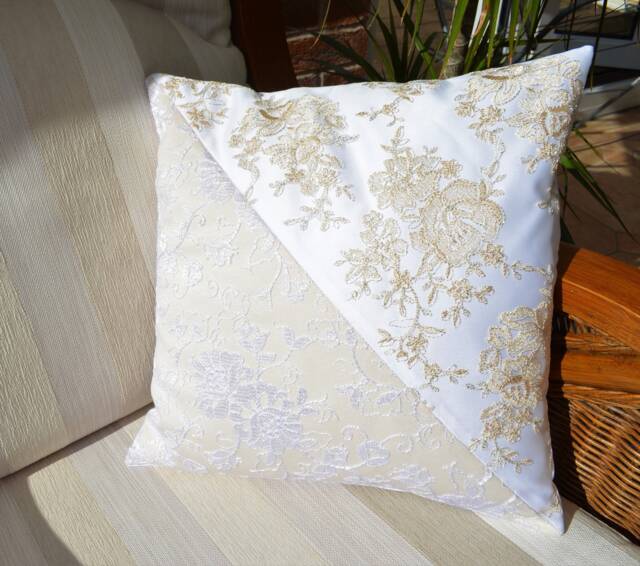 Decorative Pillows, Pillow Cover, Pillowcase, Ecru Satin Cushion, Two Colours Pillowcase, Living Room Pillowcase, Handmade Pillowcase, Sofa - image 1
