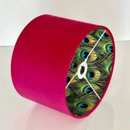 New Luxury Hq Double Sided Hot Pink Velvet & Peacock Feathers Combination Lamp Shade Pendant Light - thumbnail 3