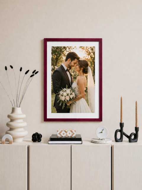 Dark Red/Carmine Slim Brushed Wood Photo Frame Modern Gallery Wall Art Home D??cor - image 1