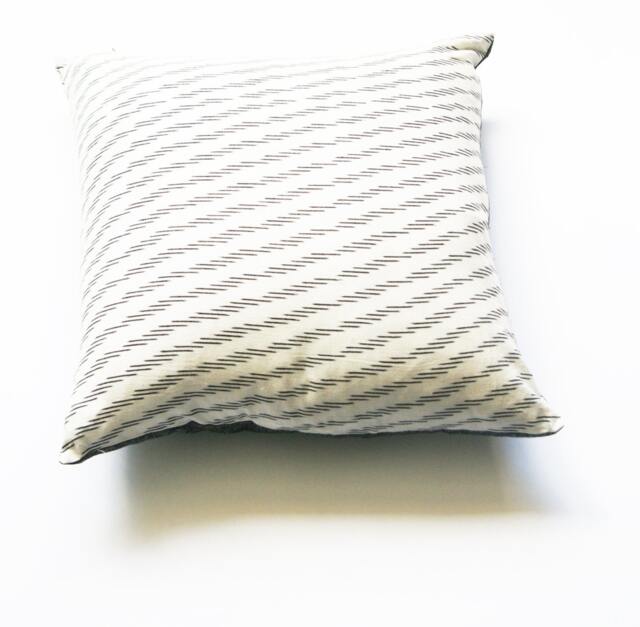 Ikat Pillow - Natural White Grey Zebra Stripe - Handwoven - 20x20 Throw Pillow - image 1