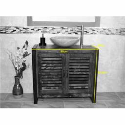 Reclaimed Wood Bathroom Vanity Unit 2 Door With White Ceramic Basin Choice Irf02Dcbc - thumbnail 4