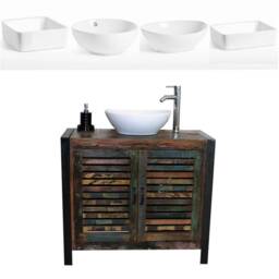 Reclaimed Wood Bathroom Vanity Unit 2 Door With White Ceramic Basin Choice Irf02Dcbc - thumbnail 2