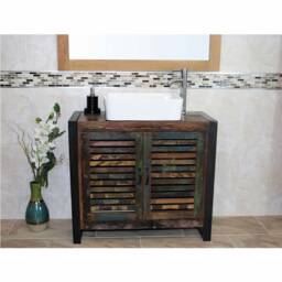 Reclaimed Wood Bathroom Vanity Unit 2 Door With White Ceramic Basin Choice Irf02Dcbc - thumbnail 1