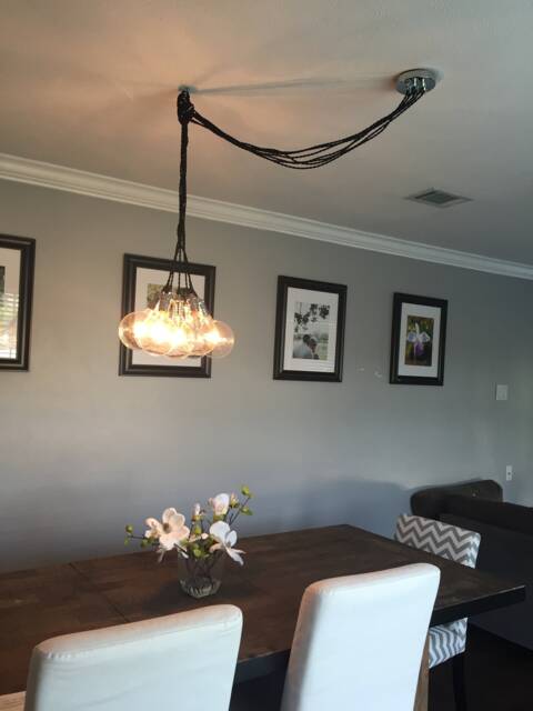 Swag Cluster Chandelier Off Center Ceiling Light Dining Room Fixture Custom 7 Pendant Dine Table Lighting - image 1