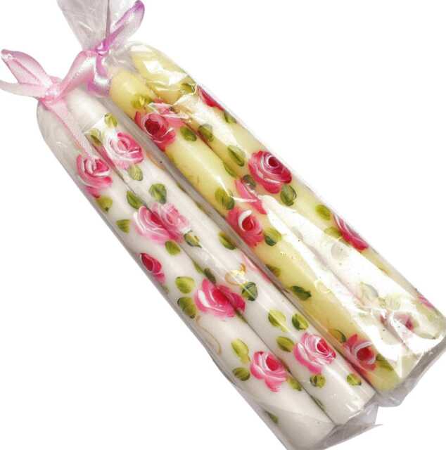 Hand-Painted Pink Rose Taper Candles - Shabby Chic Floral Decor Set Of 2 - image 1