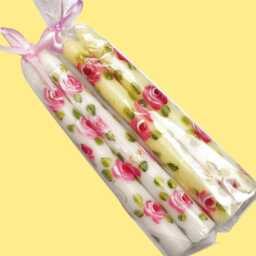 Hand-Painted Pink Rose Taper Candles - Shabby Chic Floral Decor Set Of 2 - thumbnail 4