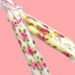 Hand-Painted Pink Rose Taper Candles - Shabby Chic Floral Decor Set Of 2 - thumbnail 3
