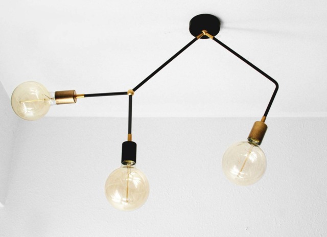 Nahia - Modern Black Brass Geometric Ceiling Lamp - 3-Arm Design Contemporary Lighting - image 1
