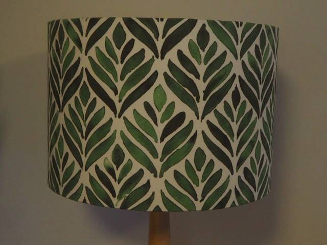 Leaf Lampshade Dark Green Abstract Watercolour Leaves Print Lamp Shade Cotton Fabric Drum Table Floor Or Ceiling Pendant Various Sizes - image 1
