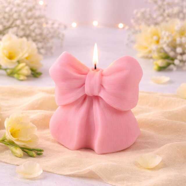 Bow Candle - Pink Decorative Soy Wax Handmade Scented Spring Home Decor Mother's Day Gift - image 1