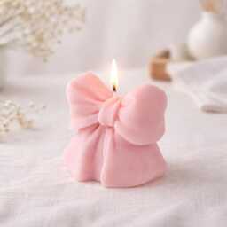 Bow Candle - Pink Decorative Soy Wax Handmade Scented Spring Home Decor Mother's Day Gift - thumbnail 2
