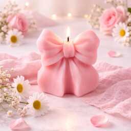 Bow Candle - Pink Decorative Soy Wax Handmade Scented Spring Home Decor Mother's Day Gift - thumbnail 4