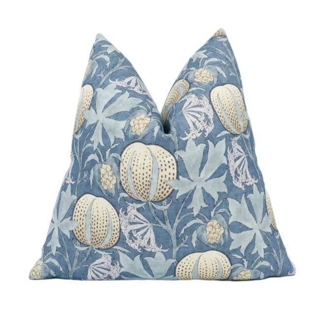 Gp & J Baker - Pumpkins Indigo Inspired 20Th Century Archival Bloc Print Designer Cushion Cover Luxury Throw Pillow Handmade Home - image 1