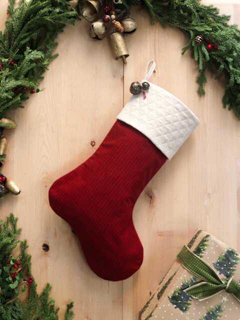 Personalized Red Flannel Christmas Stocking Farmhouse Style, Jingle Bells - image 1