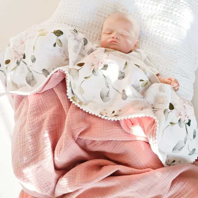 Personalized Floral Baby Blanket, Organic Muslin Swaddle, Custom Name Gift - image 1