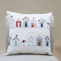 Beach Huts Blue Nautical Seaside Cushion Cover. Red & Blue Seaside Coastal Beach Huts. 17 - thumbnail 1