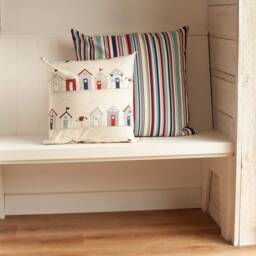Beach Huts Blue Nautical Seaside Cushion Cover. Red & Blue Seaside Coastal Beach Huts. 17 - thumbnail 2