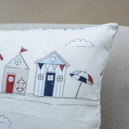 Beach Huts Blue Nautical Seaside Cushion Cover. Red & Blue Seaside Coastal Beach Huts. 17 - thumbnail 3