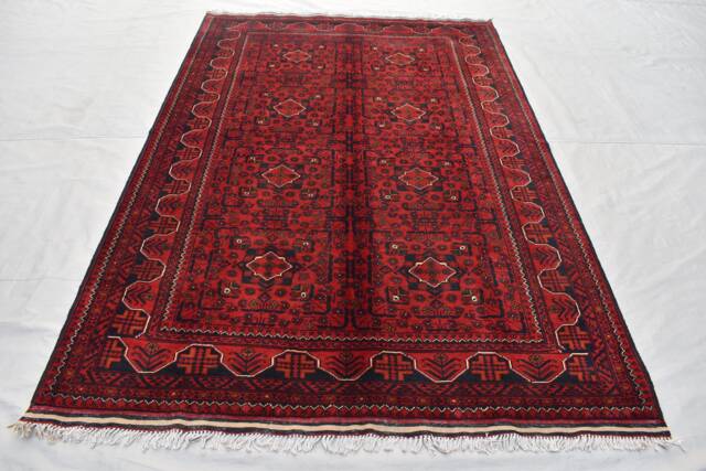 7.5x4.11 Ft Afghan Bukhara Rug Hand-Knotted Wool, Oriental Turkmen Design - image 1