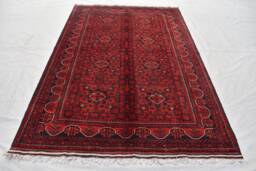 7.5x4.11 Ft Afghan Bukhara Rug Hand-Knotted Wool, Oriental Turkmen Design - thumbnail 1
