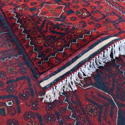 7.5x4.11 Ft Afghan Bukhara Rug Hand-Knotted Wool, Oriental Turkmen Design - thumbnail 4