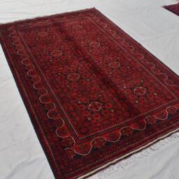 7.5x4.11 Ft Afghan Bukhara Rug Hand-Knotted Wool, Oriental Turkmen Design - thumbnail 2