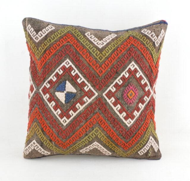 "Kilim Pillow, Wool Kilim Cousin From Anatolia, 40x40 cm, 16""x16" - image 1